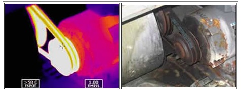 Thermogram shows overheating V belt. Note castoff in control photo. Images courtesy Skip Handlin.