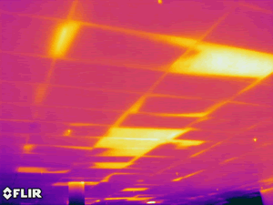 Thermal images indicate areas of missing batt insulation as warm areas