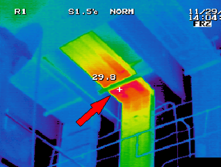 Thermal image shows hot spot at bus duct connection. Image courtesy Thermal Technologies, Inc.