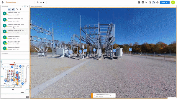 Integrating reliability maintenance asset data with 3D visualization and virtual site walkthrough.